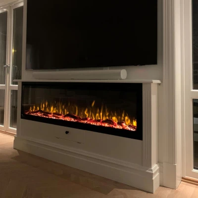 Royal 42-Zoll wandmontierter Elektrokamin mit LED-Flammen und dekorativen Kristallen/Holzscheiten